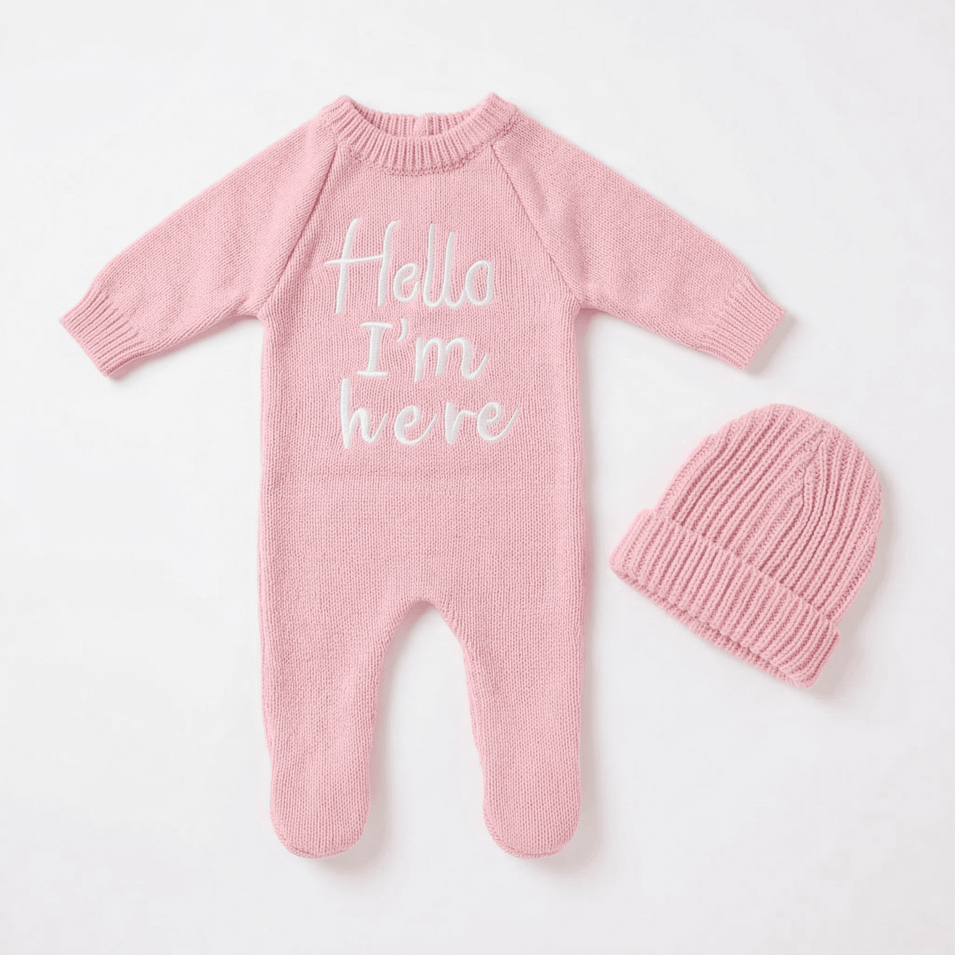 Mameluco "Hello I'm Here" Rosa + Gorro