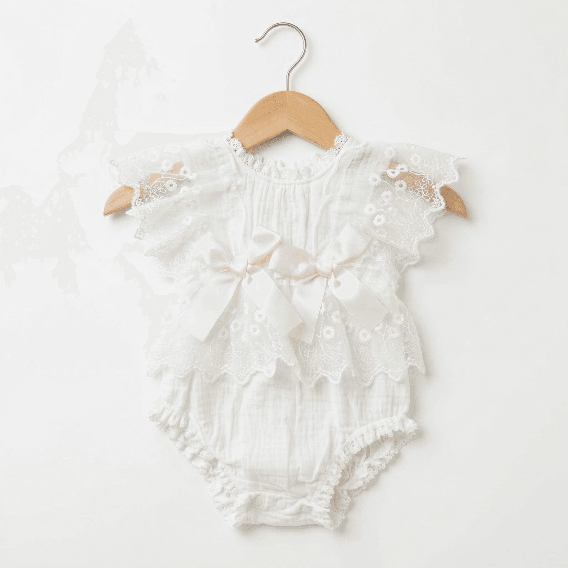 Romper Blanco Encaje y Moño