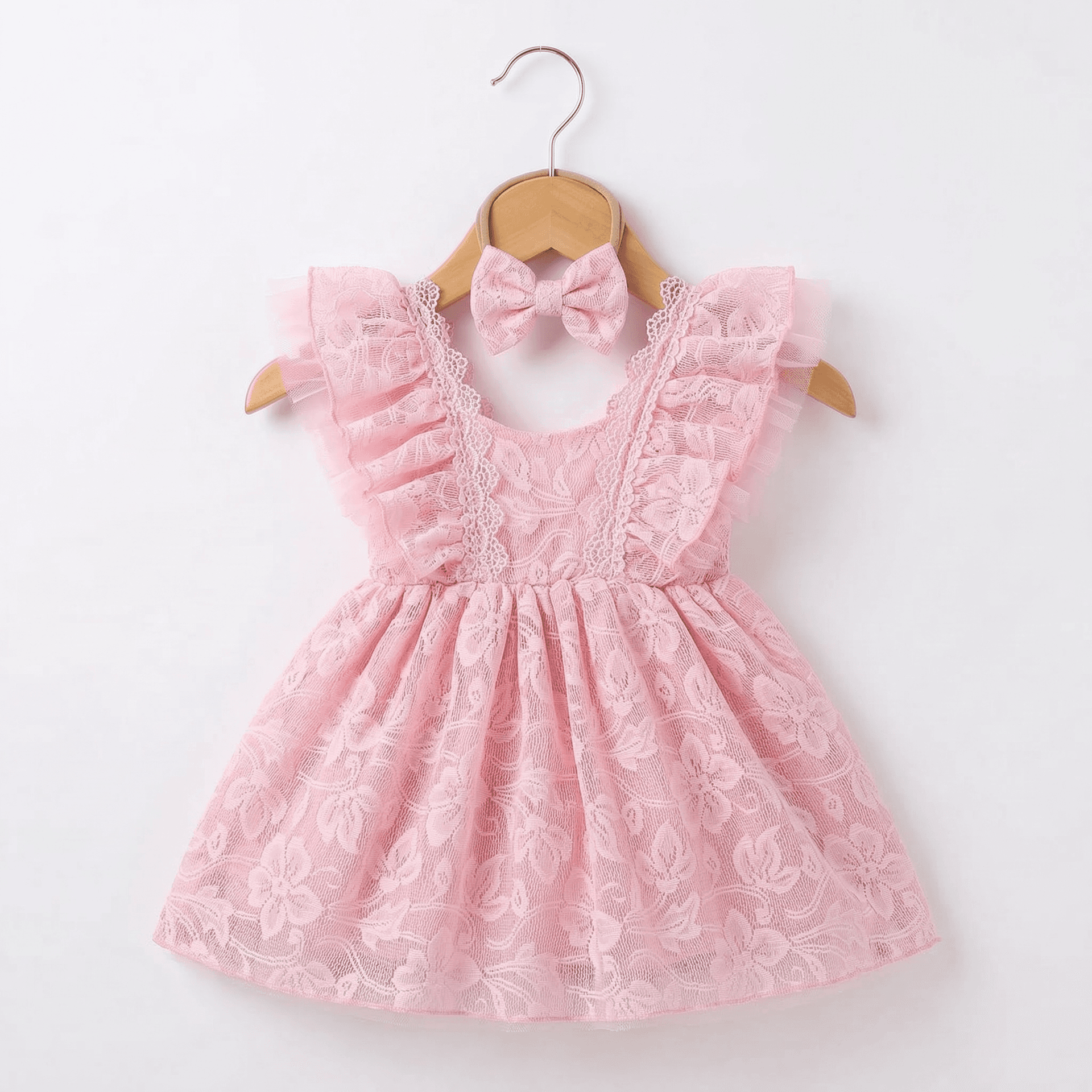 Vestido Rosa Encaje Tul + Diadema